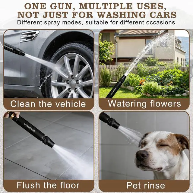 Alt view image 3 of 6 - Home High-Pressure Car Wash Water Gun with Booster Nozzle and Fixation, Generic High Pressure Water Gun, Adjustable Spray Settings, for Watering Vegetables, and Car Washing (3pcs) (Pagoda-shaped)