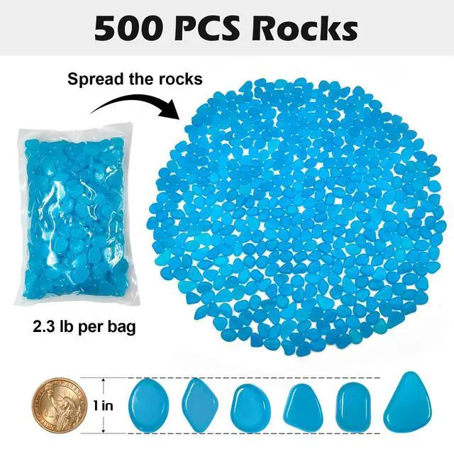 Alt view image 4 of 7 - Glow in The Dark Rocks Outdoor, 500 pcs Blue Solar Rocks for Landscaping, Outdoor Decor Glow in The Dark Stones, Glowing Pebbles for Garden Backyard Patio Lawn Pond Fish Tank Aquarium Decor