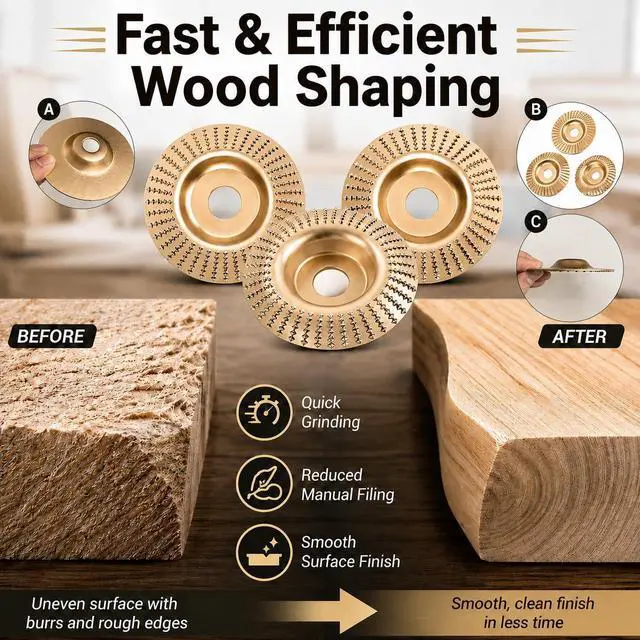 Alt view image 6 of 7 - Angle Grinder Polishing Pad, 2026 Tungsten Carbide Wheel Set with Upper Clamping Plates, Tungsten Carbide Grinding Wheel Wood Carving for Cutting, Shaping, Sanding (Gold)