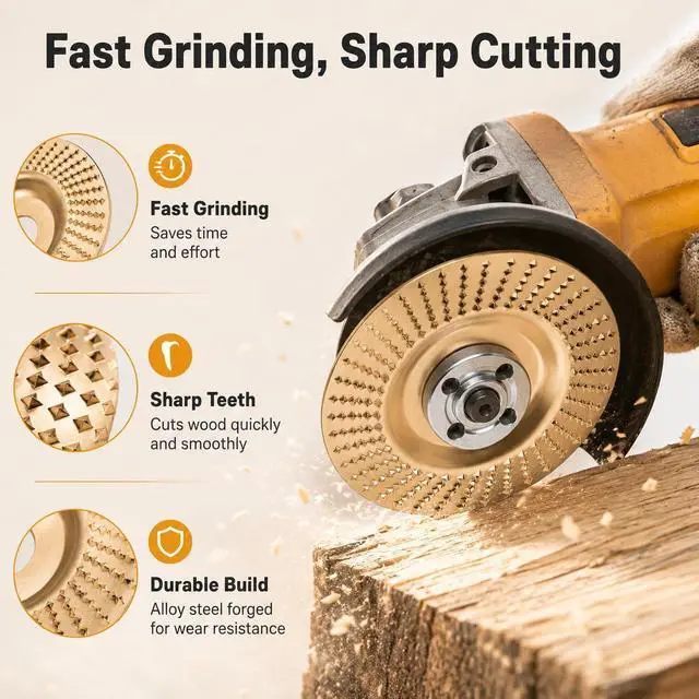 Alt view image 5 of 7 - Angle Grinder Polishing Pad, 2026 Tungsten Carbide Wheel Set with Upper Clamping Plates, Tungsten Carbide Grinding Wheel Wood Carving for Cutting, Shaping, Sanding (Gold)