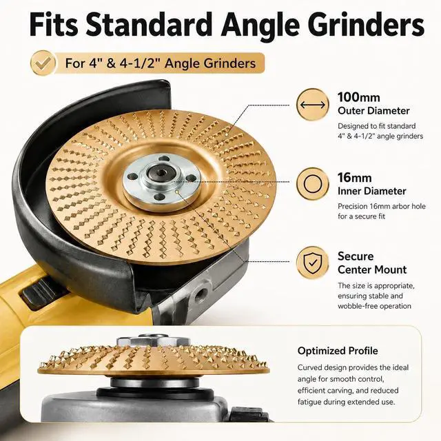 Alt view image 4 of 7 - Angle Grinder Polishing Pad, 2026 Tungsten Carbide Wheel Set with Upper Clamping Plates, Tungsten Carbide Grinding Wheel Wood Carving for Cutting, Shaping, Sanding (Gold)