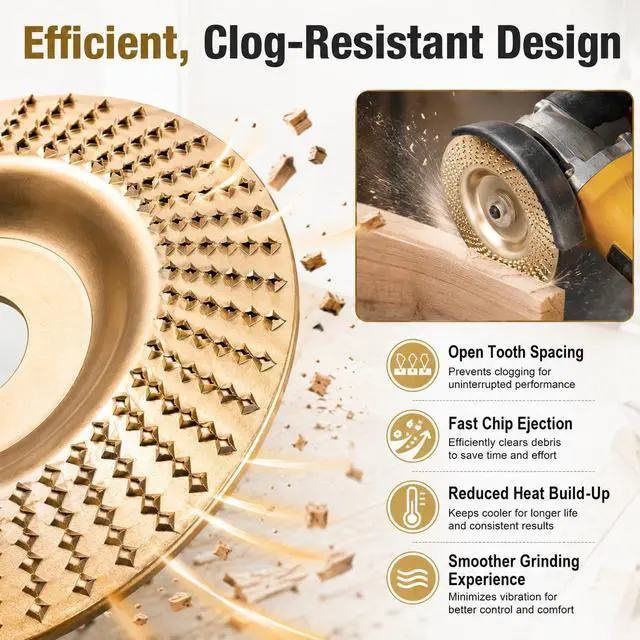 Alt view image 7 of 7 - Angle Grinder Polishing Pad, 2026 Tungsten Carbide Wheel Set with Upper Clamping Plates, Tungsten Carbide Grinding Wheel Wood Carving for Cutting, Shaping, Sanding (Gold)