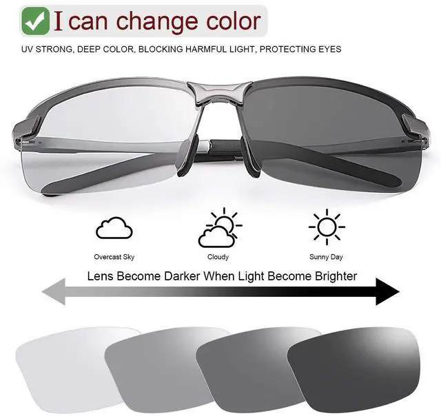 Alt view image 2 of 7 - Photochromic Sports Sunglasses with Polarized Lens for Men and Women Outdoor Driving Cycling Fishing 100% UV400 Protection Eyewear Anti Glare Eyeglasses Reduce Eye Fatigue Safety Glasses Shades