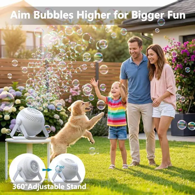 Alt view image 3 of 7 - 2026 Bubble Machine, 20000+ Bubbles Rechargeable Bubble Maker, Automatic Bubble Blower with Lights & 360° Adjustable Angle, Outdoor Bubble Toys Gifts for Kids, Birthday Parties, Backyard, Wedding