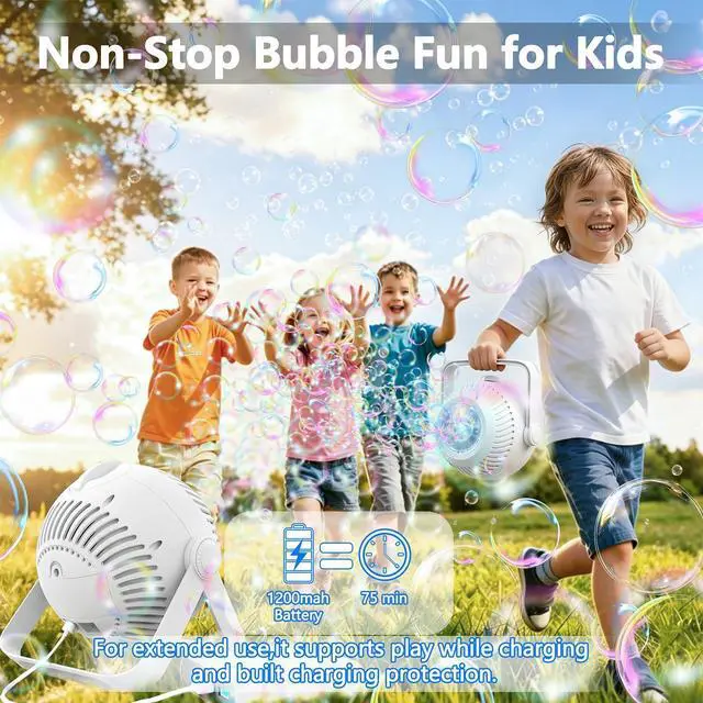 Alt view image 5 of 7 - 2026 Bubble Machine, 20000+ Bubbles Rechargeable Bubble Maker, Automatic Bubble Blower with Lights & 360° Adjustable Angle, Outdoor Bubble Toys Gifts for Kids, Birthday Parties, Backyard, Wedding
