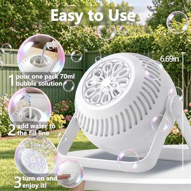 Alt view image 6 of 7 - 2026 Bubble Machine, 20000+ Bubbles Rechargeable Bubble Maker, Automatic Bubble Blower with Lights & 360° Adjustable Angle, Outdoor Bubble Toys Gifts for Kids, Birthday Parties, Backyard, Wedding