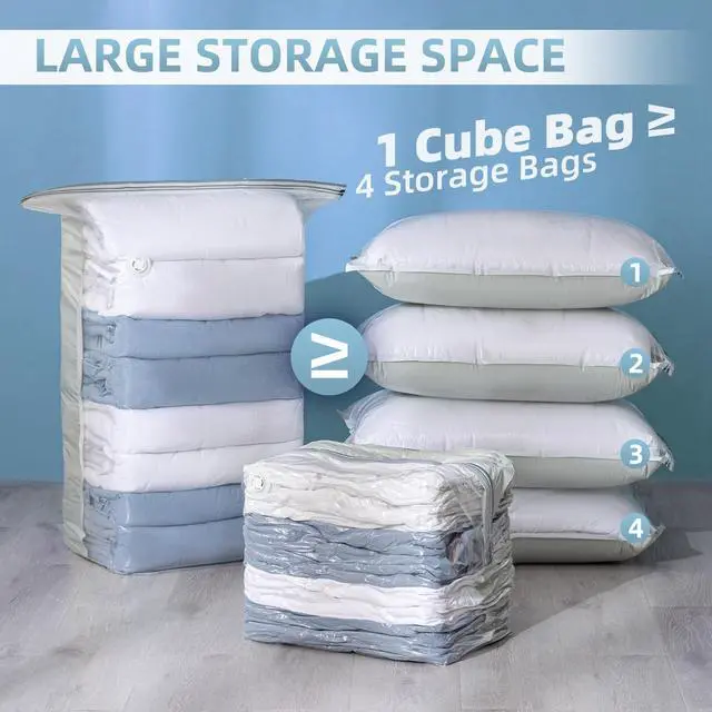 Alt view image 4 of 7 - 6 Pack Vacuum Storage Bags, Cube Combo (3 Jumbo+3 Medium), Vacuum Seal Bags for Clothing, Bedding, Blanket, Space Saving Closet Organization