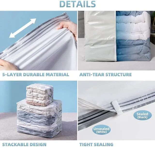 Alt view image 5 of 7 - 6 Pack Vacuum Storage Bags, Cube Combo (3 Jumbo+3 Medium), Vacuum Seal Bags for Clothing, Bedding, Blanket, Space Saving Closet Organization