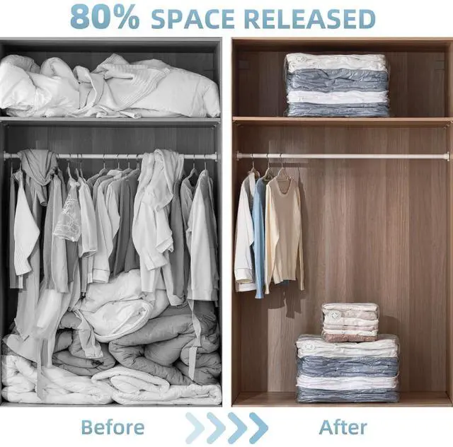 Alt view image 6 of 7 - 6 Pack Vacuum Storage Bags, Cube Combo (3 Jumbo+3 Medium), Vacuum Seal Bags for Clothing, Bedding, Blanket, Space Saving Closet Organization