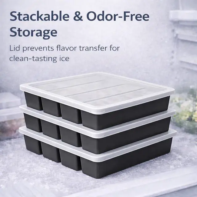 Alt view image 3 of 7 - Large Silicone Ice Cube Trays for Tall Bottles, Long Ice Stick Mold with Lid, Slow Melting, Stackable & Odor Resistant Freezer Tray, Reusable for Drinks or Butter, 3 Pack