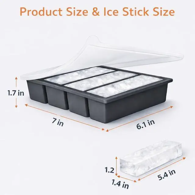 Alt view image 2 of 7 - Large Silicone Ice Cube Trays for Tall Bottles, Long Ice Stick Mold with Lid, Slow Melting, Stackable & Odor Resistant Freezer Tray, Reusable for Drinks or Butter, 3 Pack