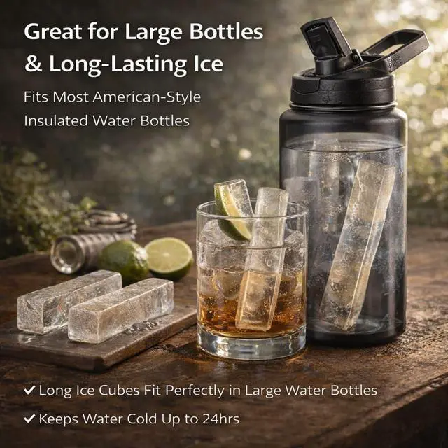 Alt view image 6 of 7 - Large Silicone Ice Cube Trays for Tall Bottles, Long Ice Stick Mold with Lid, Slow Melting, Stackable & Odor Resistant Freezer Tray, Reusable for Drinks or Butter, 3 Pack