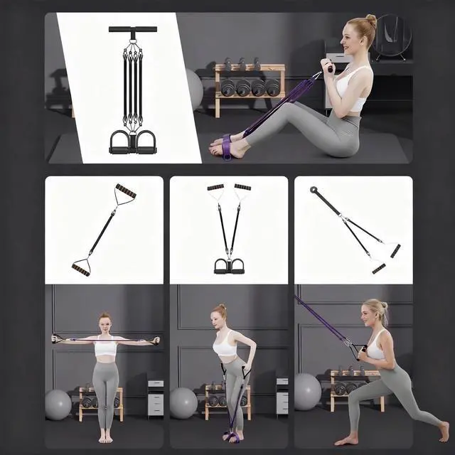 Alt view image 7 of 7 - 2026 Upgrade Multifunctional Foot Pedal Resistance Band with Handle,Unisex 4-Tube & 25-100 lbs Adjustable Elastic Sit up Pull Rope for Waist, Pedal Ankle Puller Resistance Band for Full Body Exercise