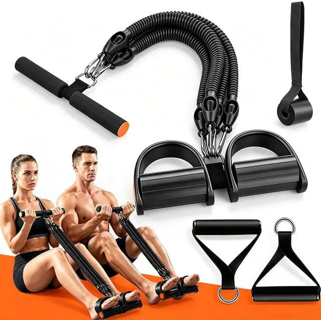 Main image of 2026 Upgrade Multifunctional Foot Pedal Resistance Band with Handle,Unisex 4-Tube & 25-100 lbs Adjustable Elastic Sit up Pull Rope for Waist, Pedal Ankle Puller Resistance Band for Full Body Exercise