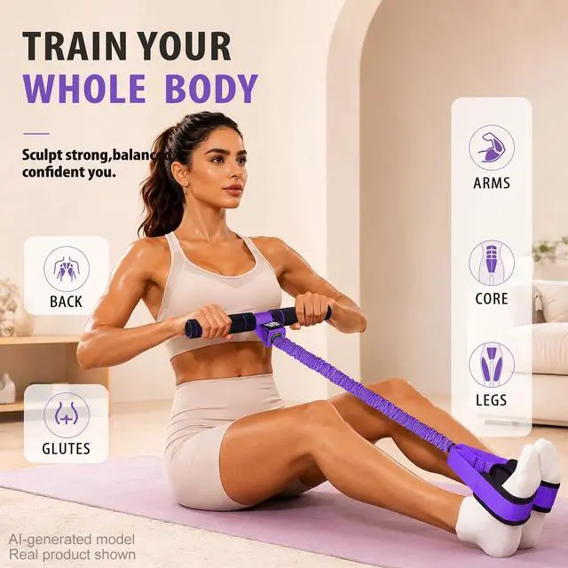 Alt view image 2 of 7 - Multifunctional Durable Pedal Resistance Band with Handle, Upgraded Elastic Exercise Bands for Home Gym, Anti-Snap Sit Up Equipment & Ab Trainer for Core/Arms/Legs/Glutes Workout for Women