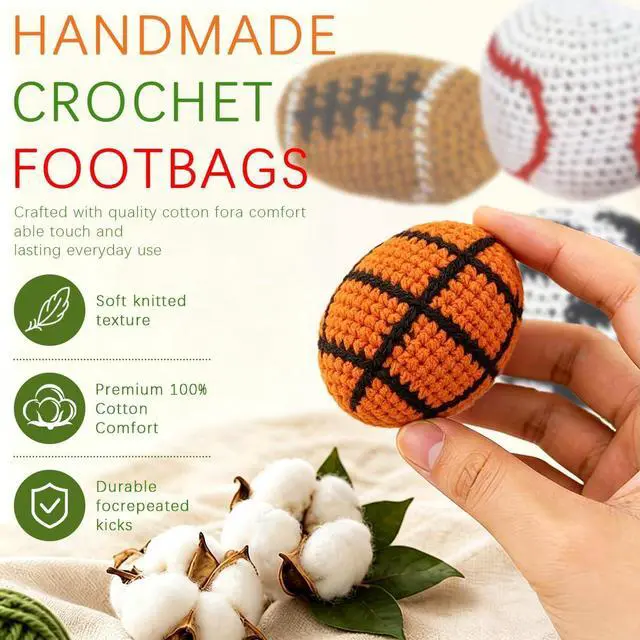 Alt view image 6 of 7 - Knitted Footbags Set of 4 Football, Soccer, Basketball, Baseball Small Kick Sacks for Juggling Practice, Indoor/Outdoor Games, Party Favors & Group Play 4 Balls Included in Order