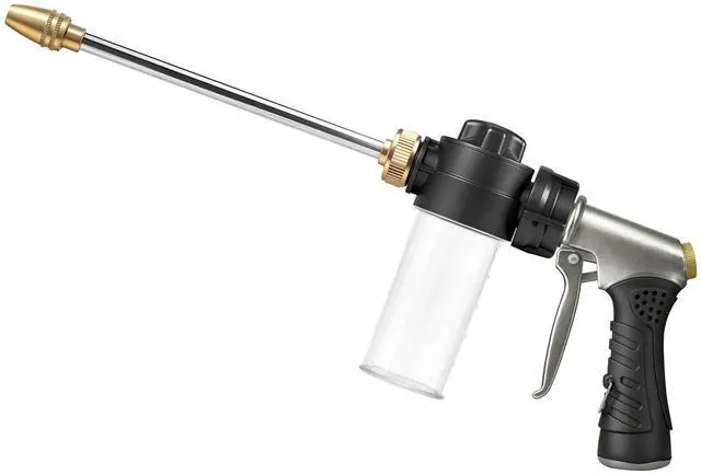 Main image of Garden Hose Nozzle with Soap Dispenser, High Pressure Water Nozzle with Adjustable Spray Patterns for Watering Plants, Car Washing, and Pet Showering (Foam Gun B)