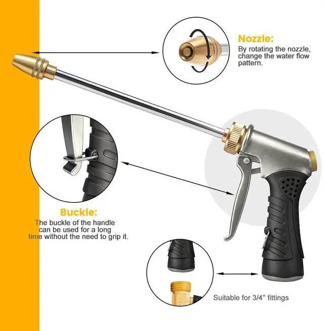 Alt view image 2 of 7 - Garden Hose Nozzle with Soap Dispenser, High Pressure Water Nozzle with Adjustable Spray Patterns for Watering Plants, Car Washing, and Pet Showering (Foam Gun B)