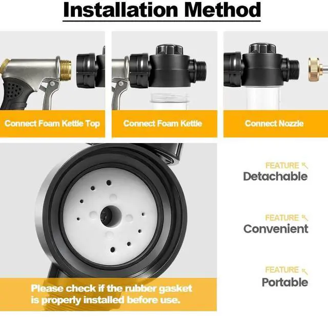 Alt view image 4 of 7 - Garden Hose Nozzle with Soap Dispenser, High Pressure Water Nozzle with Adjustable Spray Patterns for Watering Plants, Car Washing, and Pet Showering (Foam Gun B)