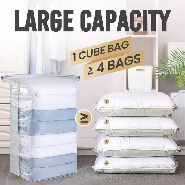 Alt view image 2 of 6 - Vacuum Storage Bags 4 Pack, Jumbo Cube (31x40x15 Inch), Extra Large Vacuum Seal Bags for Clothing, Comforters, Blankets, Pillow, Bedding, Sweater, Closet Organizers, Space Saving, Cream