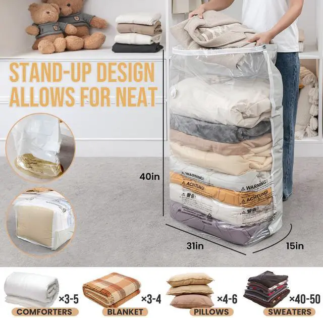 Alt view image 3 of 6 - Vacuum Storage Bags 4 Pack, Jumbo Cube (31x40x15 Inch), Extra Large Vacuum Seal Bags for Clothing, Comforters, Blankets, Pillow, Bedding, Sweater, Closet Organizers, Space Saving, Cream