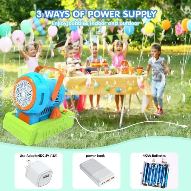 Alt view image 4 of 7 - Automatic Bubble Machine with Bubble Solution 4 AA Batteries USB Cable Outdoor Party Wedding Christmas Halloween Birthday Gift 3 4 5 6 7 8 Age Bubble Machine Toys