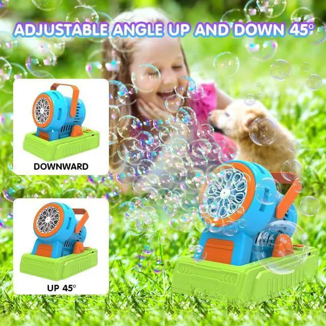 Alt view image 3 of 7 - Automatic Bubble Machine with Bubble Solution 4 AA Batteries USB Cable Outdoor Party Wedding Christmas Halloween Birthday Gift 3 4 5 6 7 8 Age Bubble Machine Toys