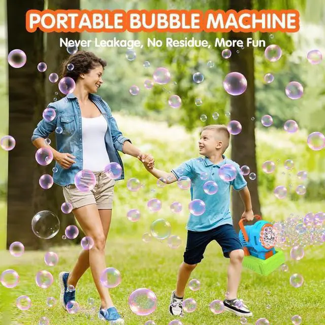Alt view image 6 of 7 - Automatic Bubble Machine with Bubble Solution 4 AA Batteries USB Cable Outdoor Party Wedding Christmas Halloween Birthday Gift 3 4 5 6 7 8 Age Bubble Machine Toys