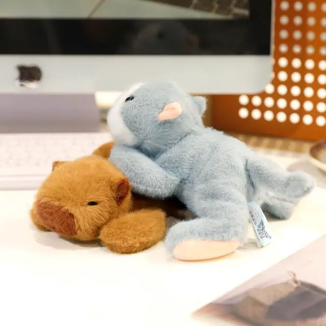 Alt view image 6 of 7 - Cute Palm-Sized Cat Stuffed Animal Soft Capibara Plush Doll Small Kitten Plushies Toys Gifts for Kids Grey 7.8 inch