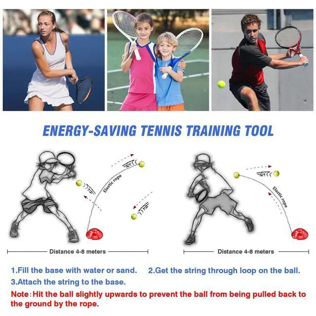 Alt view image 5 of 7 - Solo Tennis Trainer Rebound Ball with String for Self Tennis Practice Training Tool for Adults or Kids Beginners with 2 String Balls Elastic and a Portable Mesh Bag