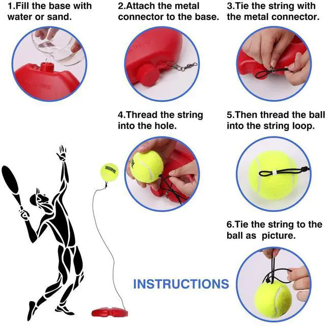 Alt view image 6 of 7 - Solo Tennis Trainer Rebound Ball with String for Self Tennis Practice Training Tool for Adults or Kids Beginners with 2 String Balls Elastic and a Portable Mesh Bag