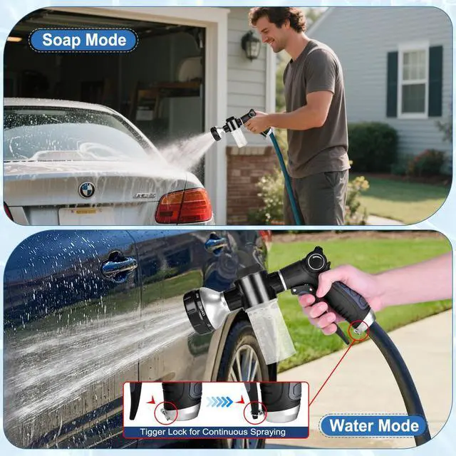 Alt view image 4 of 7 - Garden Hose Nozzle, High Pressure Hose Spray Nozzle 8 Way Spray Pattern One-Touch Sprayer for Watering Plants, Lawn, Patio, Car Wash, CleaningShowering Pet