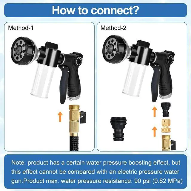 Alt view image 6 of 7 - Garden Hose Nozzle, High Pressure Hose Spray Nozzle 8 Way Spray Pattern One-Touch Sprayer for Watering Plants, Lawn, Patio, Car Wash, CleaningShowering Pet