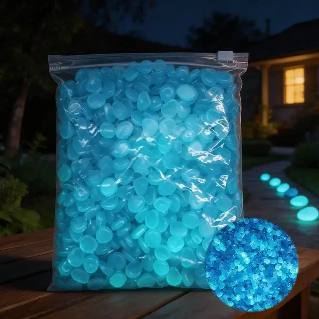 Main image of 600 Pcs Colorful Glow in the Dark Garden Stones, Night Guide Luminous Pebbles Rocks for Outdoor Decor, Garden Lawn Yard, Plant Pots, Aquarium, Fish Tank, Driveway, Walkway, Pathway (Blue)
