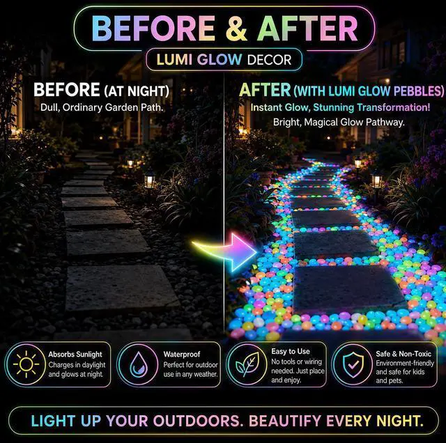 Alt view image 3 of 6 - 600 Pcs Colorful Glow in the Dark Garden Stones, Night Guide Luminous Pebbles Rocks for Outdoor Decor, Garden Lawn Yard, Plant Pots, Aquarium, Fish Tank, Driveway, Walkway, Pathway (Blue)