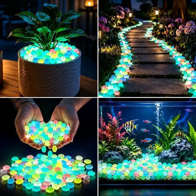 Alt view image 5 of 6 - 600 Pcs Colorful Glow in the Dark Garden Stones, Night Guide Luminous Pebbles Rocks for Outdoor Decor, Garden Lawn Yard, Plant Pots, Aquarium, Fish Tank, Driveway, Walkway, Pathway (Blue)