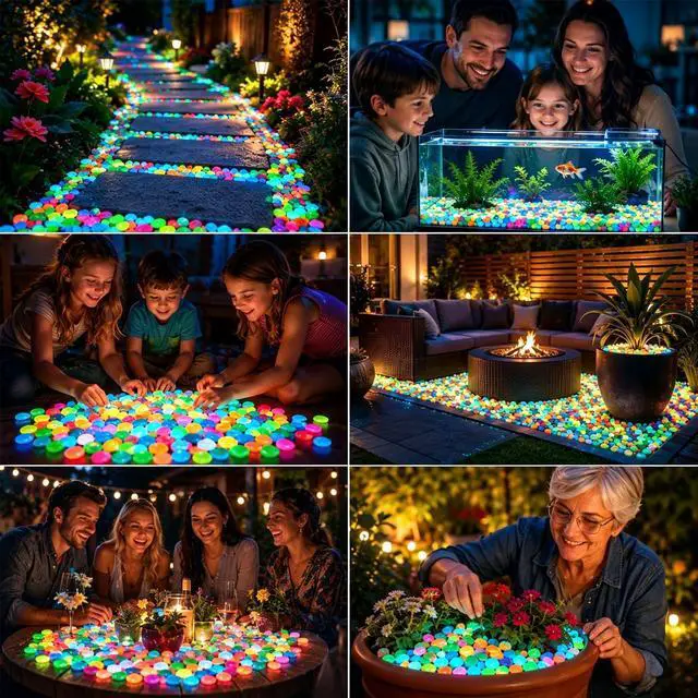 Alt view image 6 of 6 - 600 Pcs Colorful Glow in the Dark Garden Stones, Night Guide Luminous Pebbles Rocks for Outdoor Decor, Garden Lawn Yard, Plant Pots, Aquarium, Fish Tank, Driveway, Walkway, Pathway (Blue)