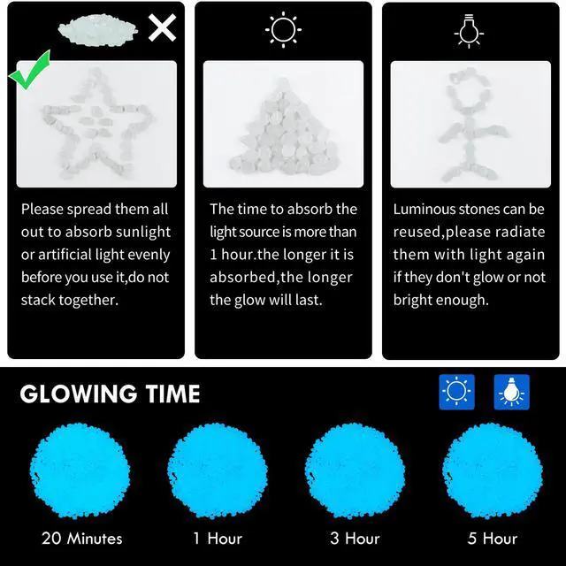 Alt view image 7 of 7 - 3000pc Glow in The Dark White Stones Luminous Pebbles White Fish Tank Rocks Glow Stones for Garden Glowing Rocks Outdoor Luminous Stone for Fish Tank Patio Aquarium Walkway Driveway,White