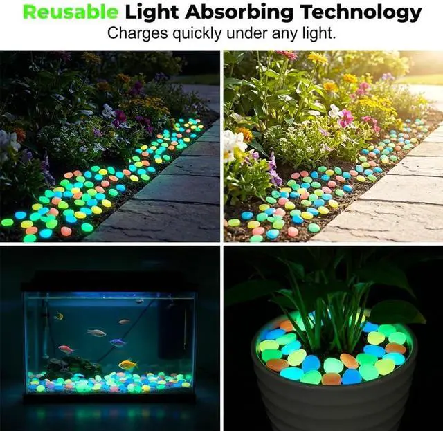 Alt view image 7 of 7 - 600PCS Colorful Glow-in-the-Dark Garden Stones, Night Guide Luminous Pebbles, Rainbow Glow Stepping Rocks, Outdoor Landscaping Glowing Stones, Fish Tank Aquarium Decorations (Multi-Colored)