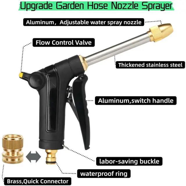 Alt view image 2 of 7 - Garden Hose Nozzle Sprayer - Heavy Duty Adjustable Water Hose Nozzle with 3/4" GHT Quick Connector for Car Washing, Cleaning, Watering Plants and Showering Pets