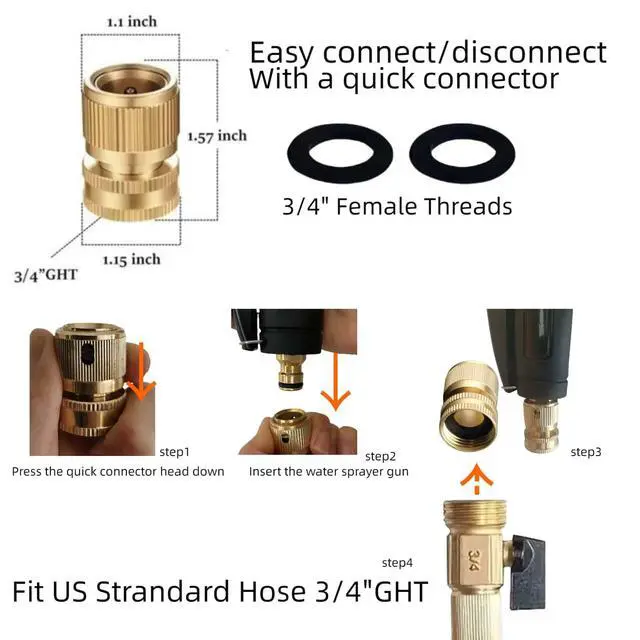 Alt view image 3 of 7 - Garden Hose Nozzle Sprayer - Heavy Duty Adjustable Water Hose Nozzle with 3/4" GHT Quick Connector for Car Washing, Cleaning, Watering Plants and Showering Pets