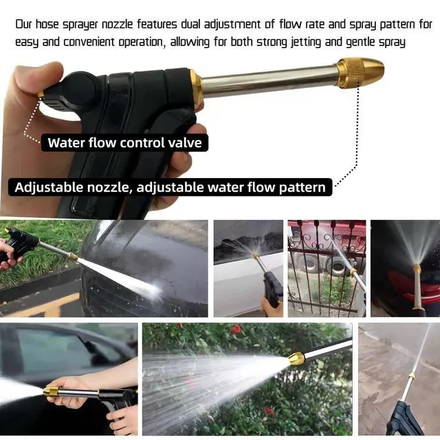 Alt view image 4 of 7 - Garden Hose Nozzle Sprayer - Heavy Duty Adjustable Water Hose Nozzle with 3/4" GHT Quick Connector for Car Washing, Cleaning, Watering Plants and Showering Pets