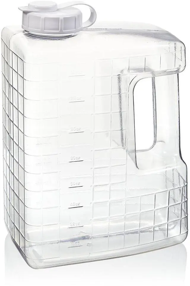 Alt view image 2 of 2 - 1 Gallon Jug for Cold Drinks - Clear View Plastic Refrigerator Bottle with Cap & Easy-Pour Spout - Graduated Markings - Ideal for Water, Iced Tea, Juice & Milk - BPA Free - Made in USA