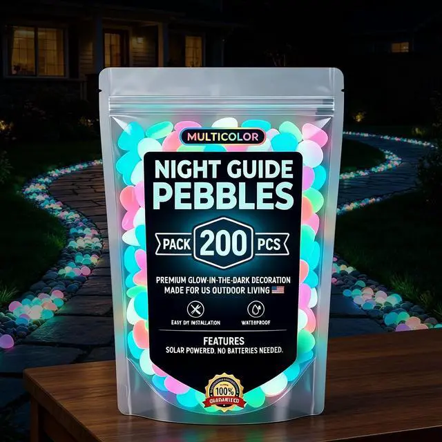 Main image of 2026 Colorful Glow-in-the-Dark Garden Stones Night Guide Luminous Pebbles Rainbow Glow in the Dark Stepping Rocks Outdoor Landscaping Decor Glowing Stones Fish Tank Aquarium Decorations (200, Multi)