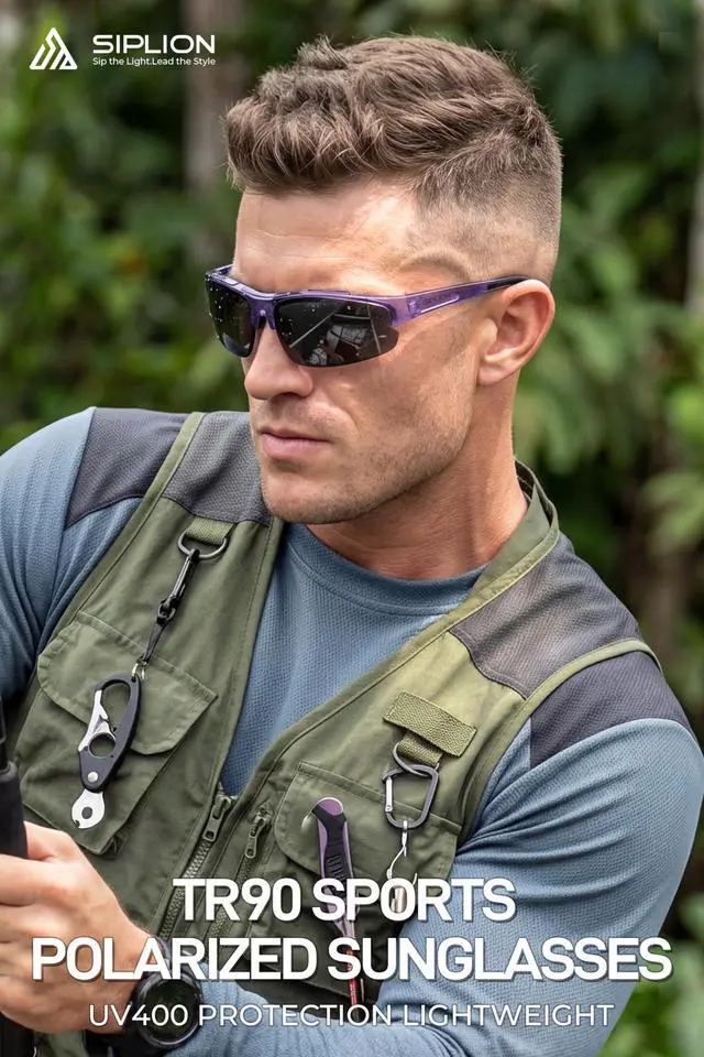 Alt view image 2 of 7 - Polarized Sunglasses Men Sports: UV400 Protection Anti-Slip Wrap-Around TR90 Frame for Driving Fishing Golf Running (Blue Frame/Black Lens(not Mirrored)-upgrade, As the picture)