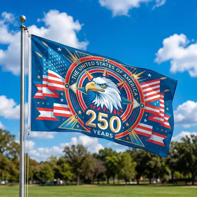 Main image of 250 Anniversary USA Flag 3x5 FT, American 250th Anniversary Commemorative Flags, America Birthday Patriotic Banner, US 250th Year of Freedom Flag for Outdoor Outside Patriotic Celebration Decor