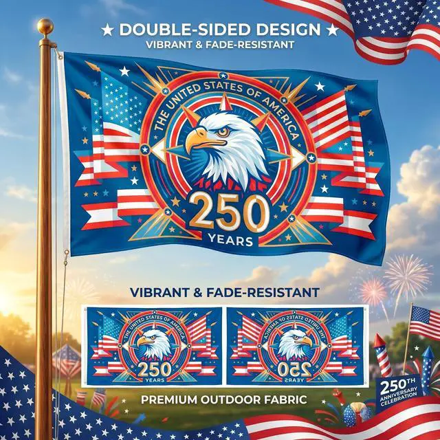 Alt view image 4 of 7 - 250 Anniversary USA Flag 3x5 FT, American 250th Anniversary Commemorative Flags, America Birthday Patriotic Banner, US 250th Year of Freedom Flag for Outdoor Outside Patriotic Celebration Decor