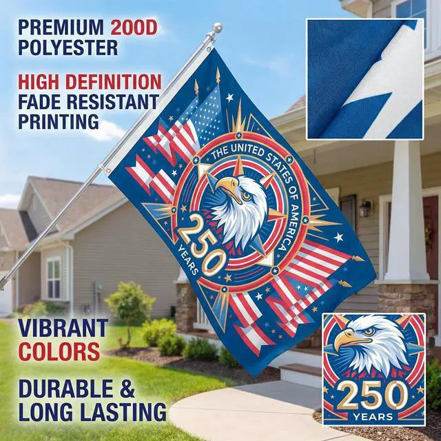 Alt view image 5 of 7 - 250 Anniversary USA Flag 3x5 FT, American 250th Anniversary Commemorative Flags, America Birthday Patriotic Banner, US 250th Year of Freedom Flag for Outdoor Outside Patriotic Celebration Decor