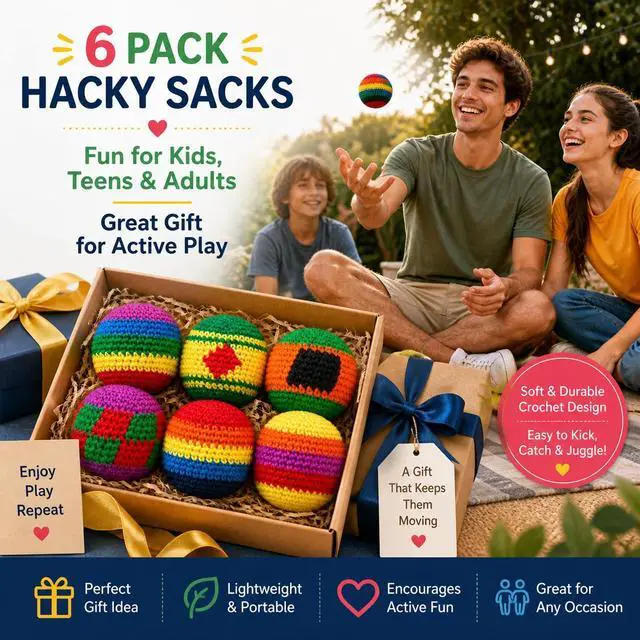 Alt view image 6 of 6 - Knitted Footbags Set - Colorful Crochet Foot Bag Kick Balls for Adults and Beginners, Small Kick Sack for Juggling Practice, Indoor Outdoor Games, Party Favors and Group Play (6 Pcs)