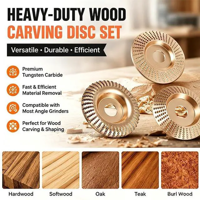 Alt view image 2 of 7 - Angle Grinder Polishing Pad, Wood Carving Disc Set, Tungsten Carbide Sanding Discs, for 4" or 4 1/2" Angle Grinder, Woodworking Attachment for Cutting, Shaping, Sanding (3PCS Set)